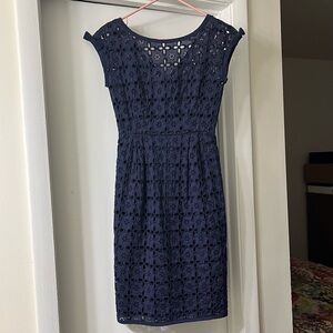 Nanette Lepore, Navy blue eyelet lace pencil dress, size 0
